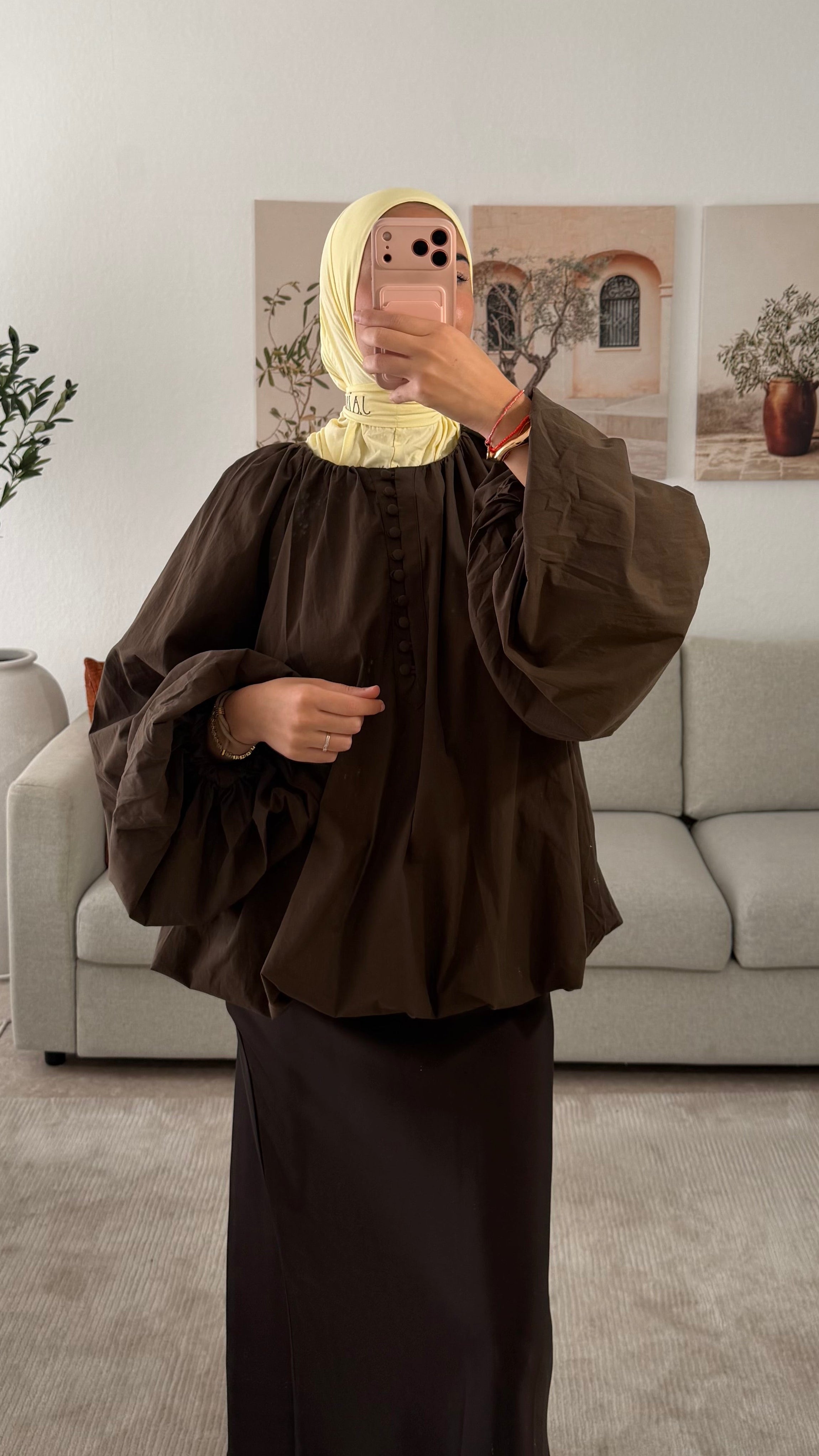HAUT MANCHES BOUFFANTE - MARRON