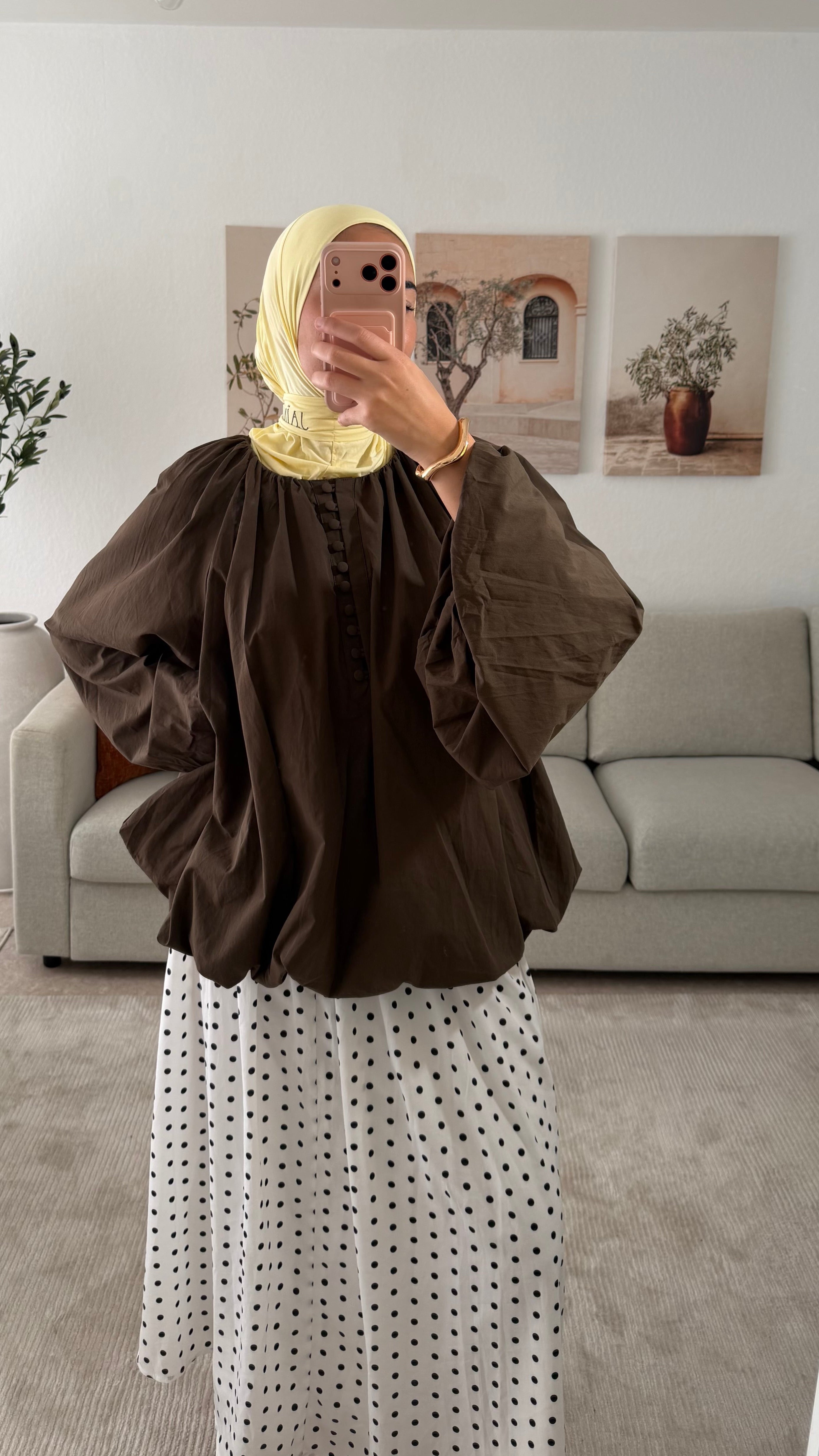 HAUT MANCHES BOUFFANTE - MARRON