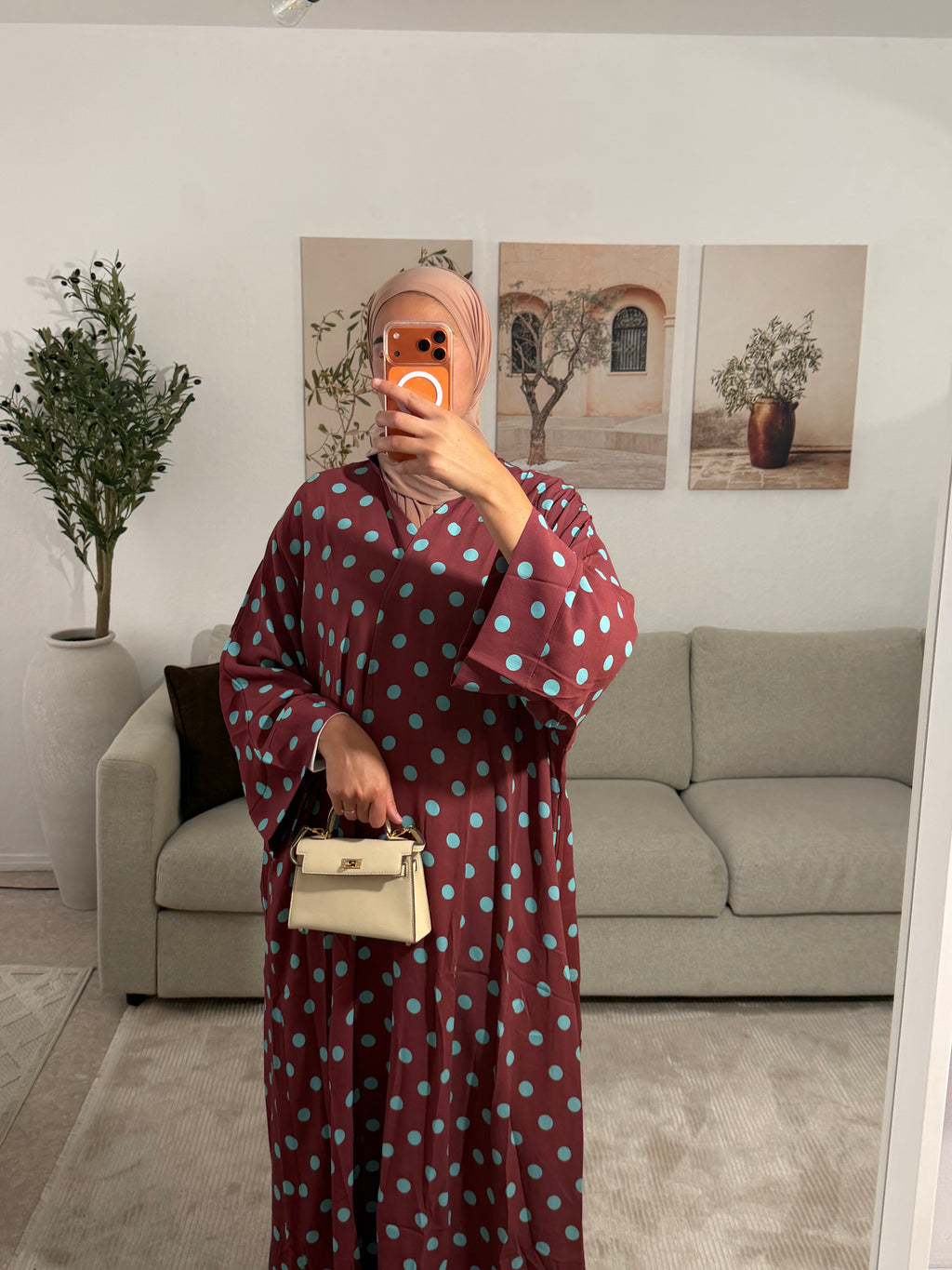 KIMONO À POIS : BORDEAUX/BLEU