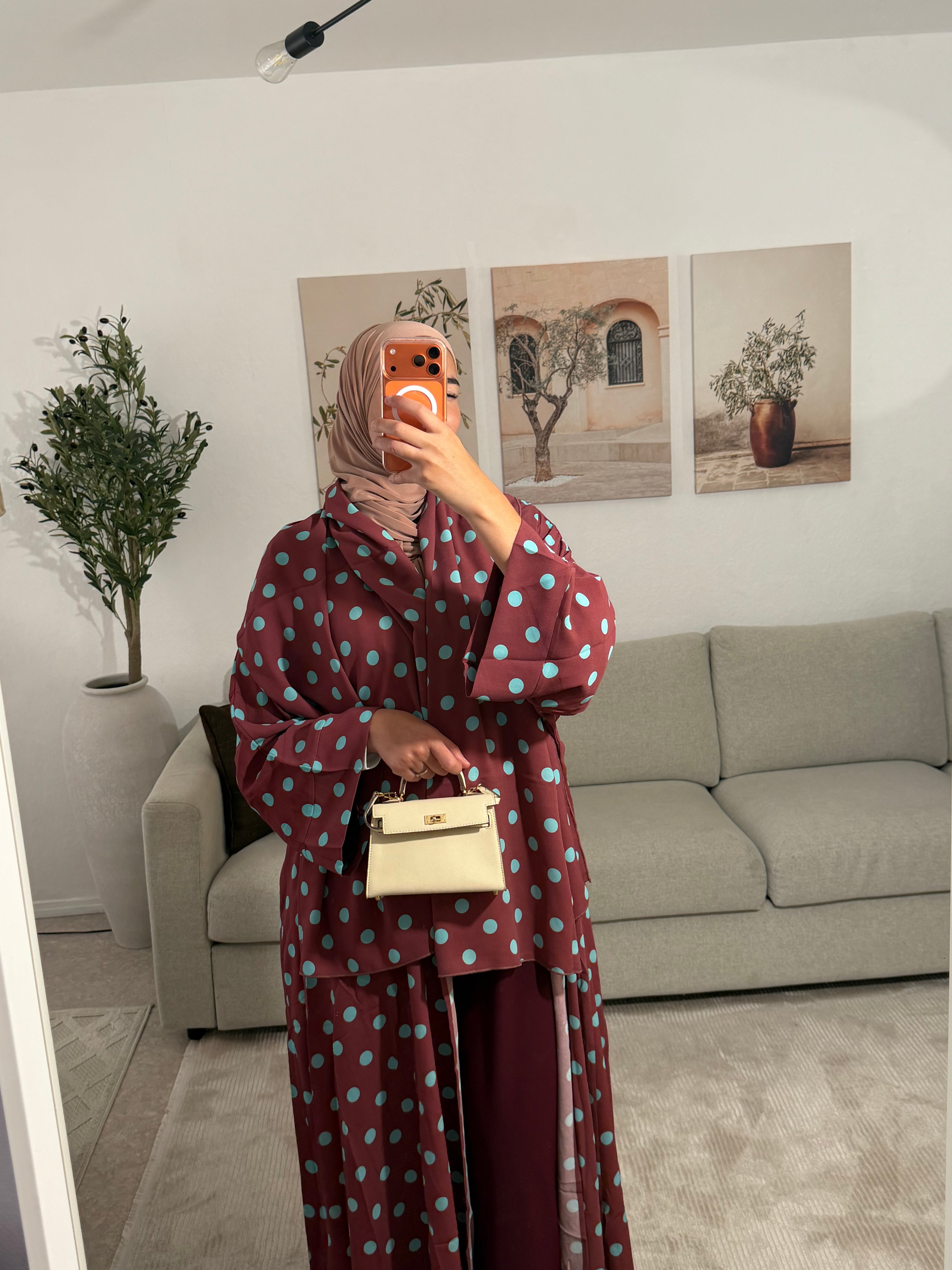 KIMONO À POIS : BORDEAUX/BLEU