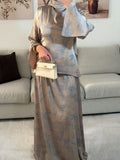 ENSEMBLE JUPE - TAUPE ET BLEU