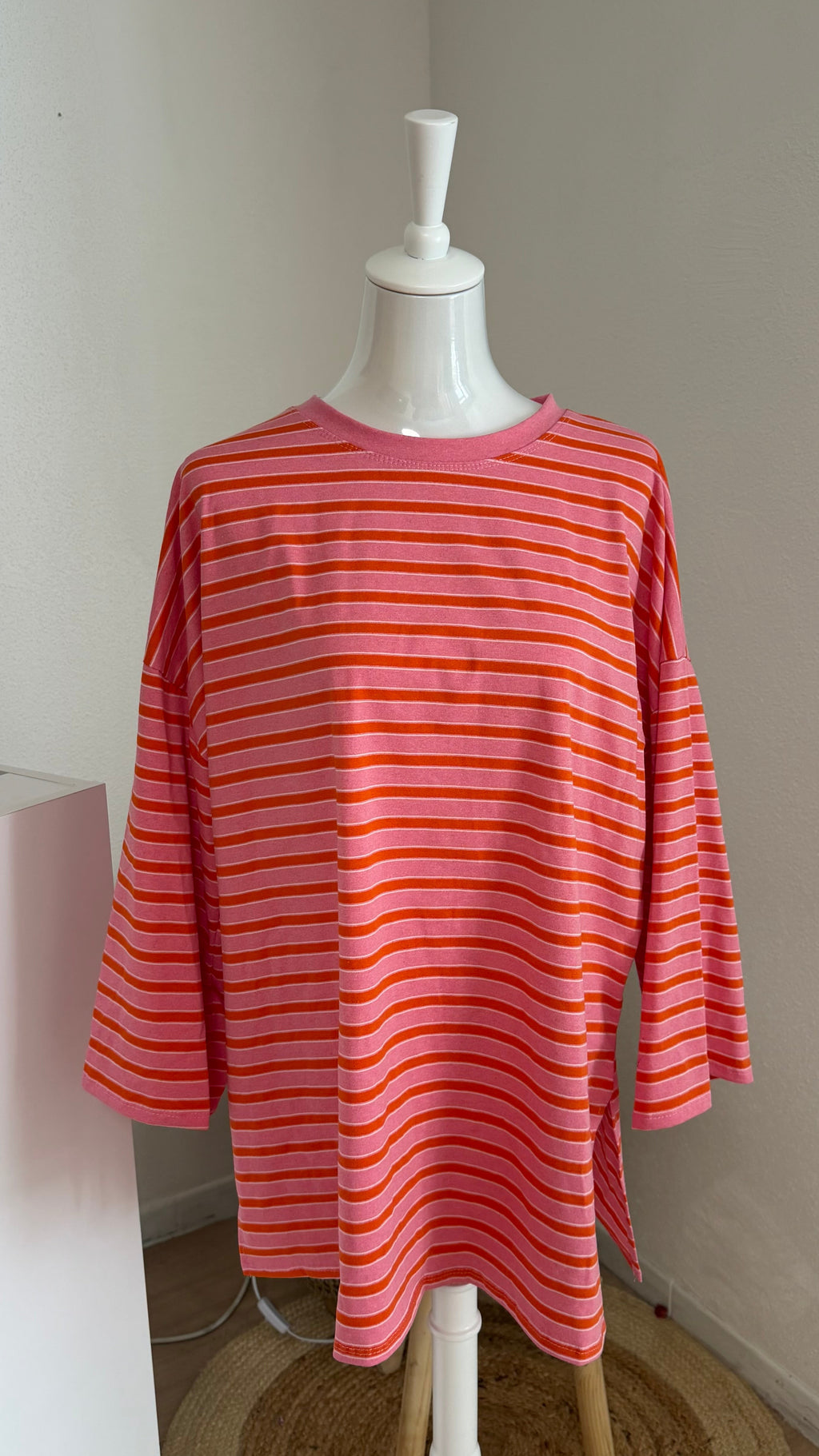 T-SHIRT MANCHE LONGUE RAYÉ ORANGE ROSE