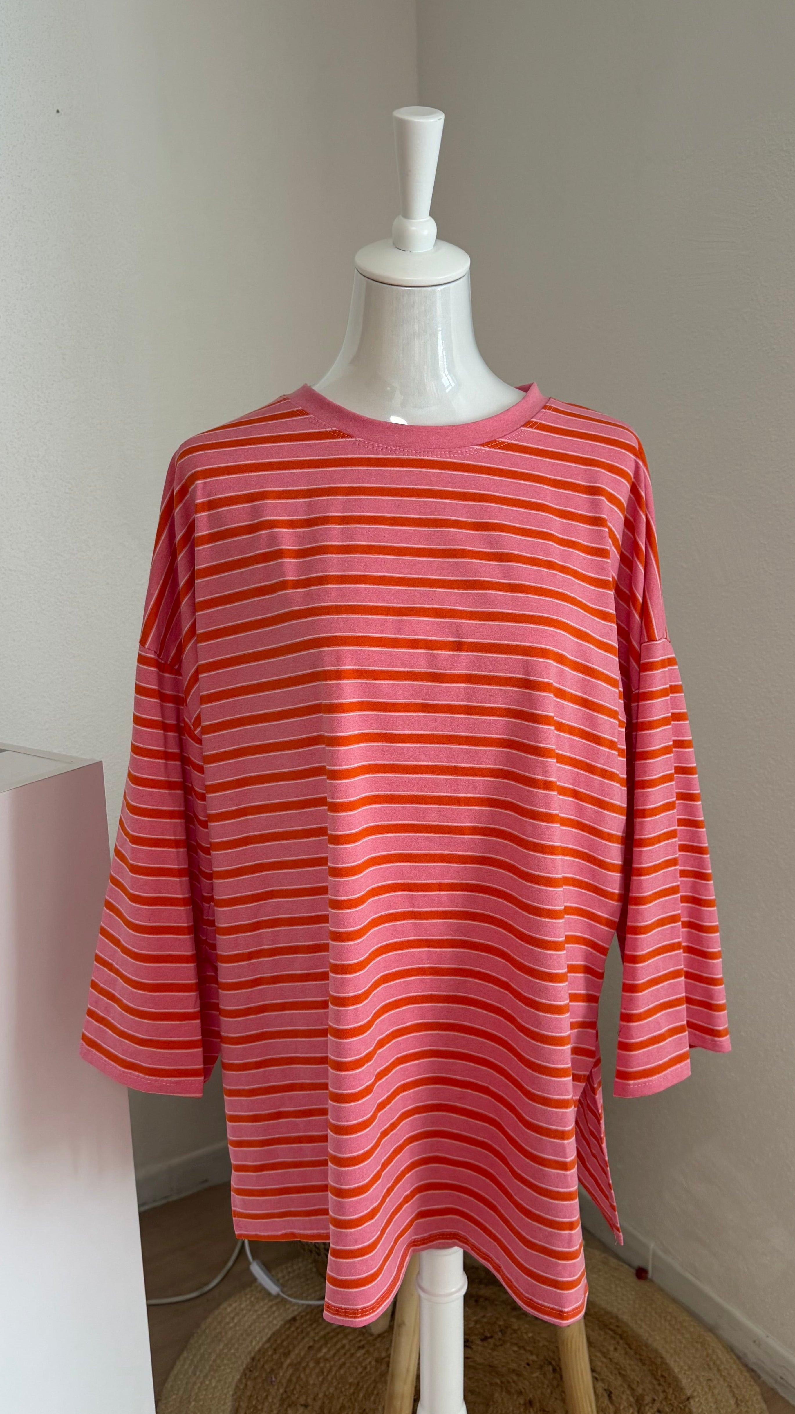 T-SHIRT MANCHE LONGUE RAYÉ ORANGE ROSE