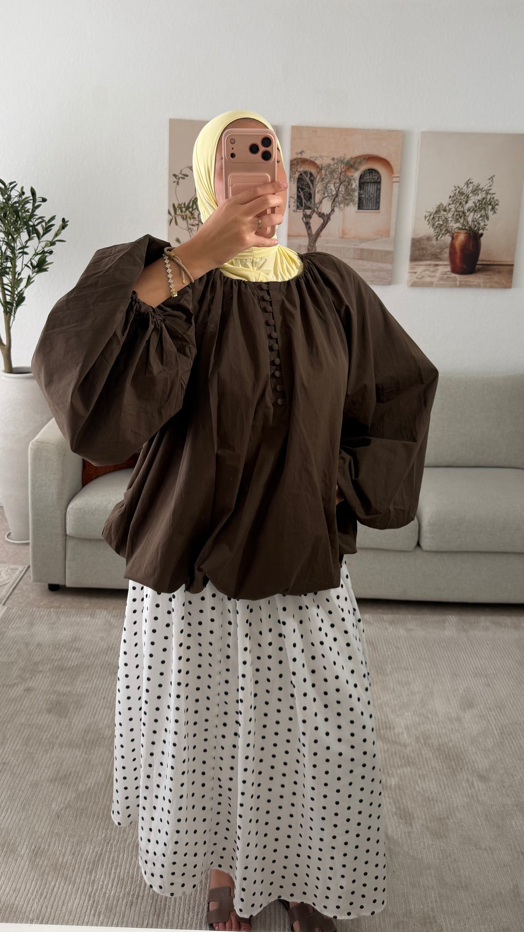 HAUT MANCHES BOUFFANTE - MARRON