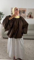HAUT MANCHES BOUFFANTE - MARRON