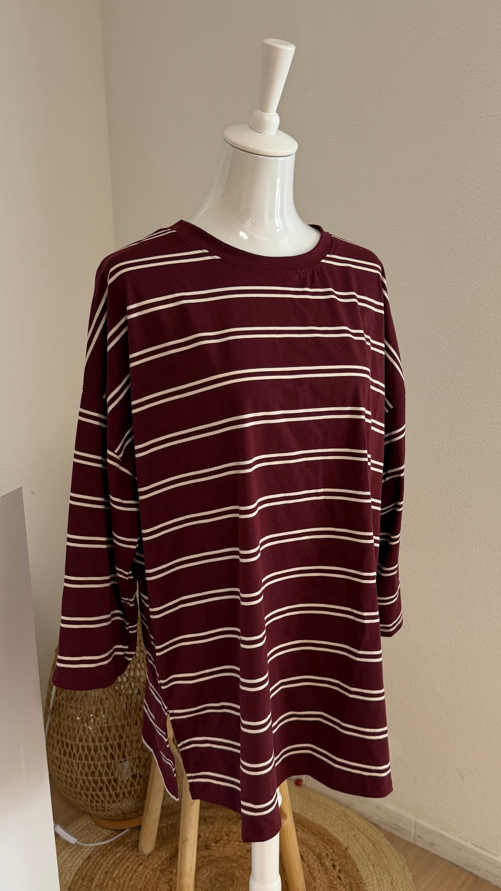 T-SHIRT MANCHE LONGUE RAYÉ BORDEAUX