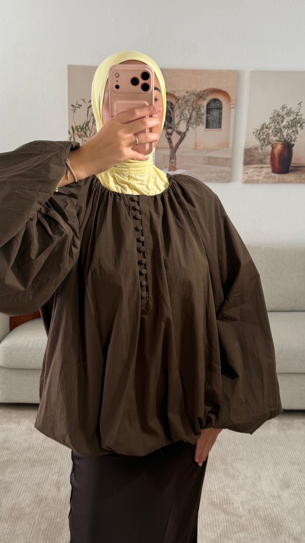 HAUT MANCHES BOUFFANTE - MARRON