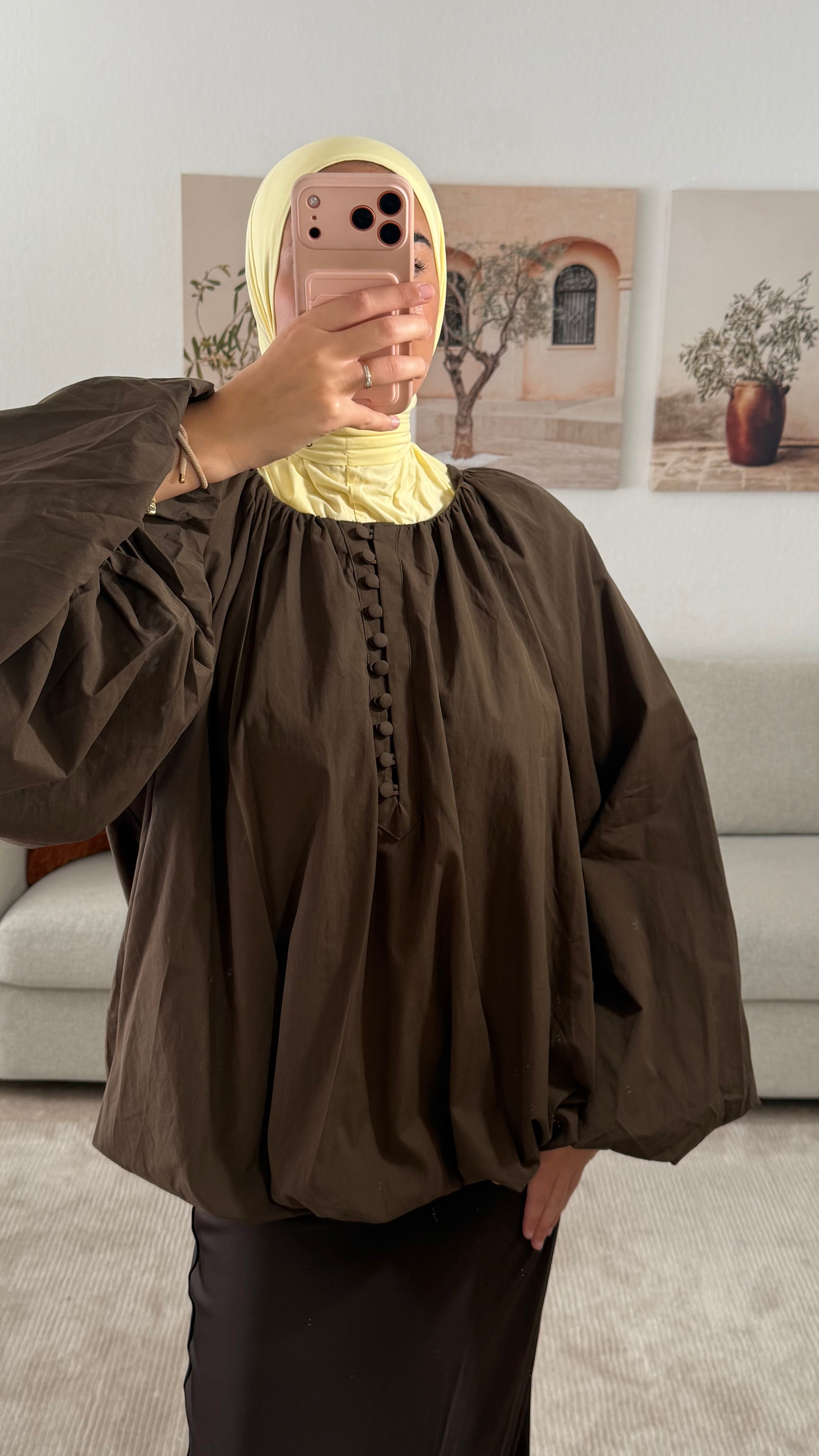 HAUT MANCHES BOUFFANTE - MARRON