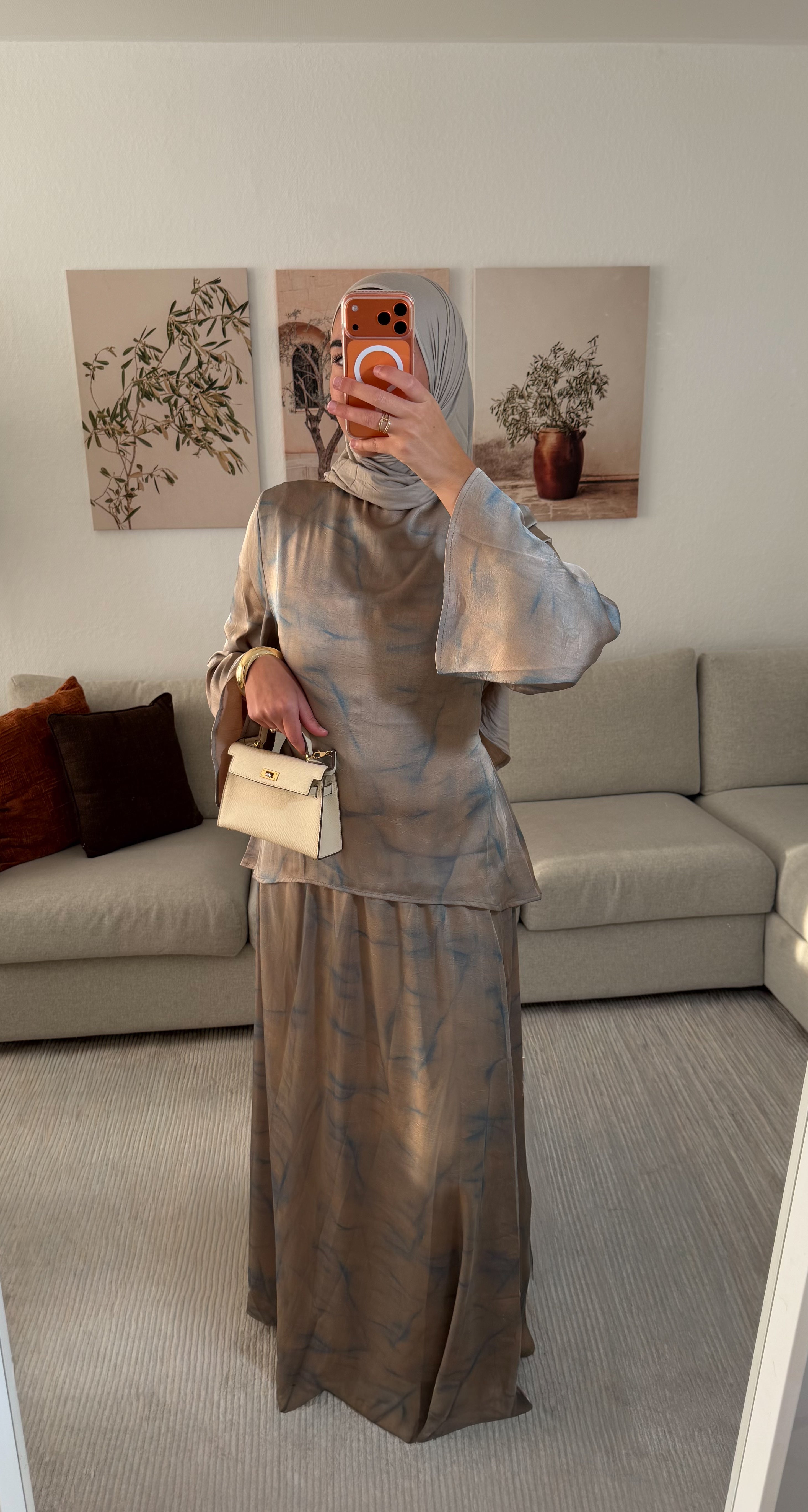 ENSEMBLE JUPE - TAUPE ET BLEU
