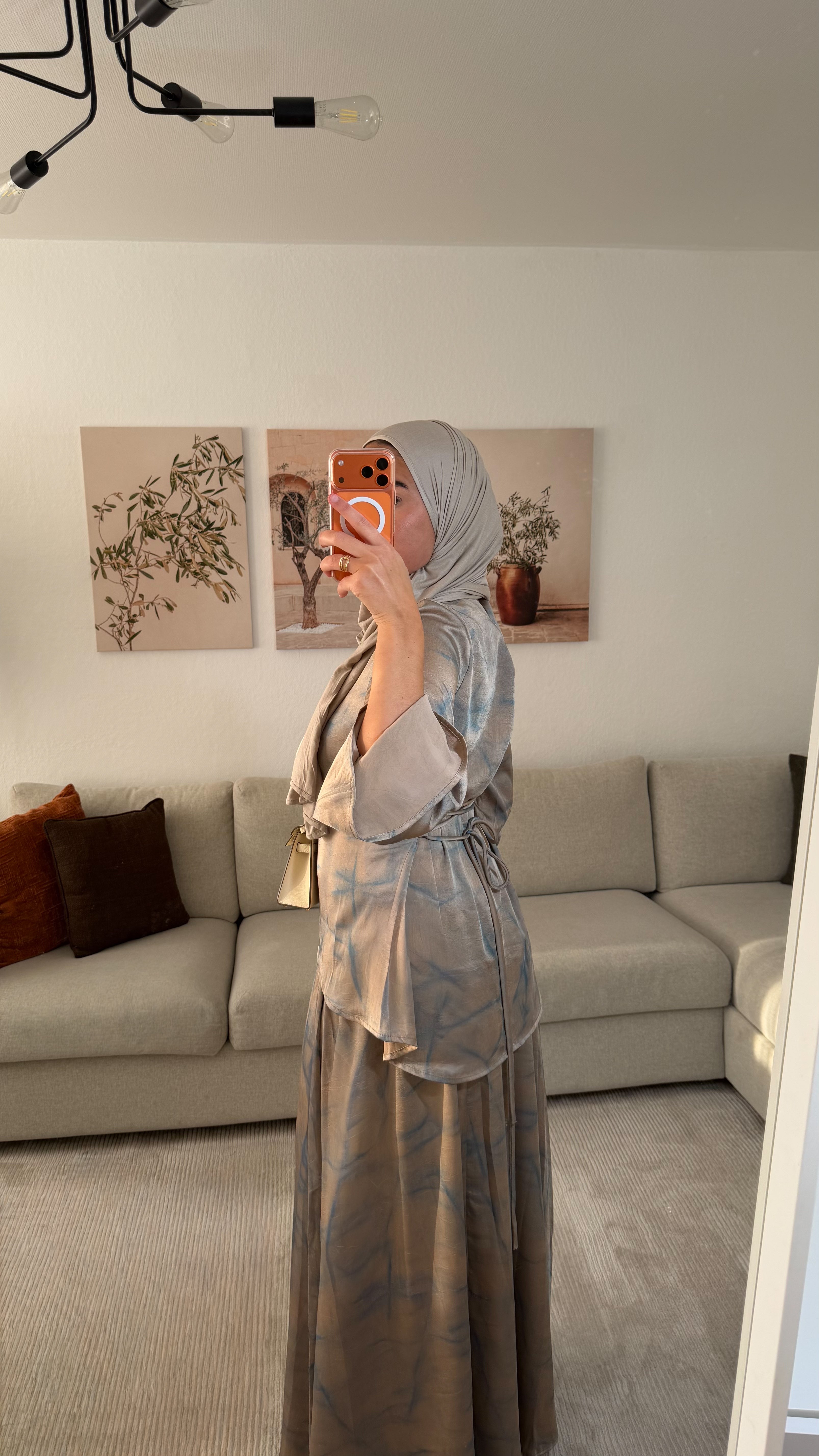 ENSEMBLE JUPE - TAUPE ET BLEU