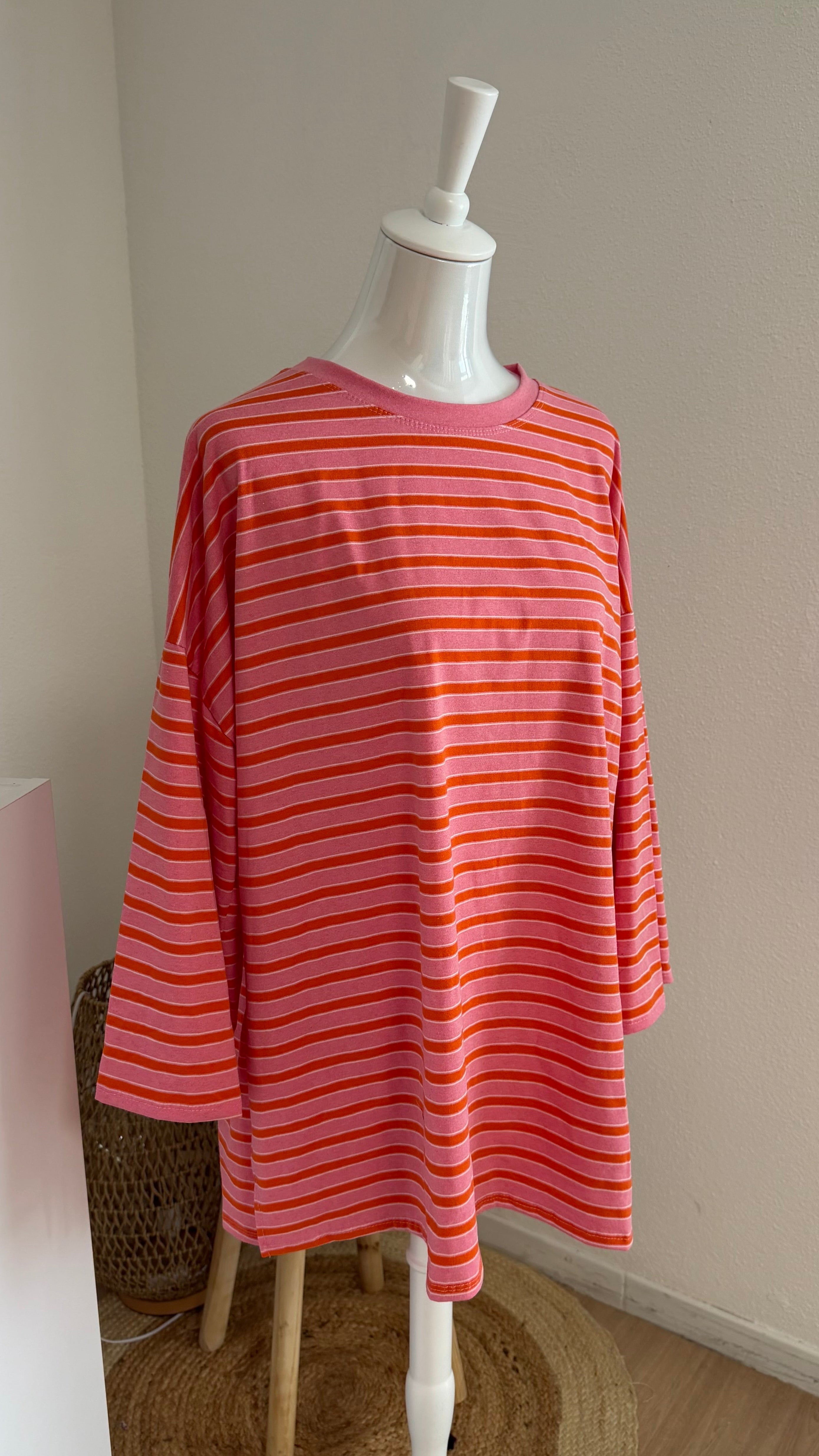 T-SHIRT MANCHE LONGUE RAYÉ ORANGE ROSE