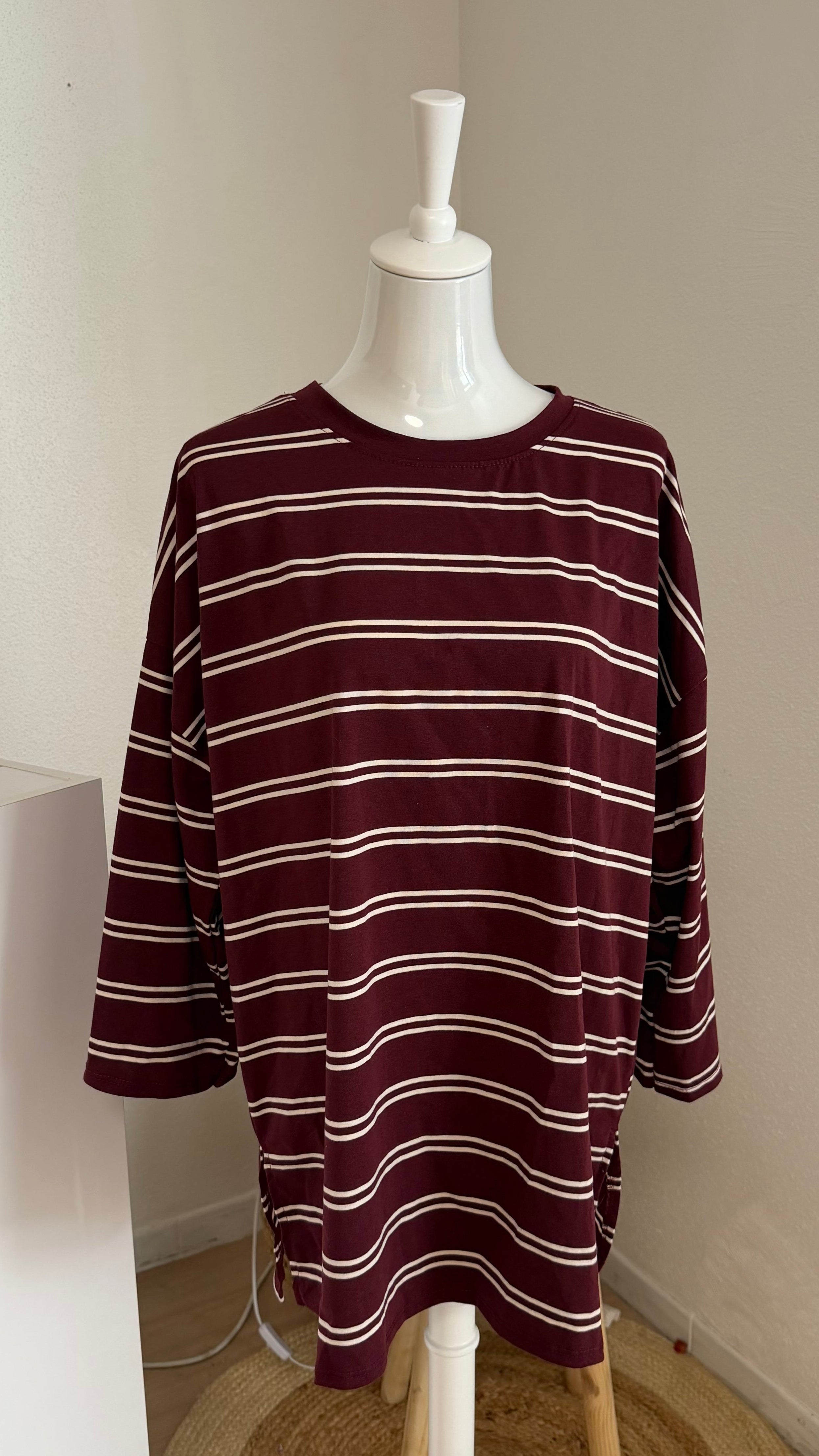T-SHIRT MANCHE LONGUE RAYÉ BORDEAUX