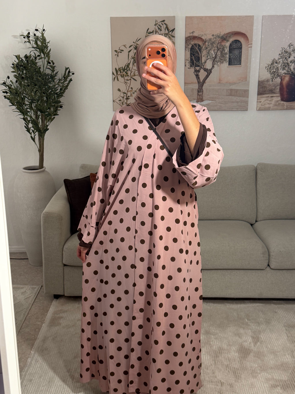 KIMONO À POIS : ROSE/MARRON