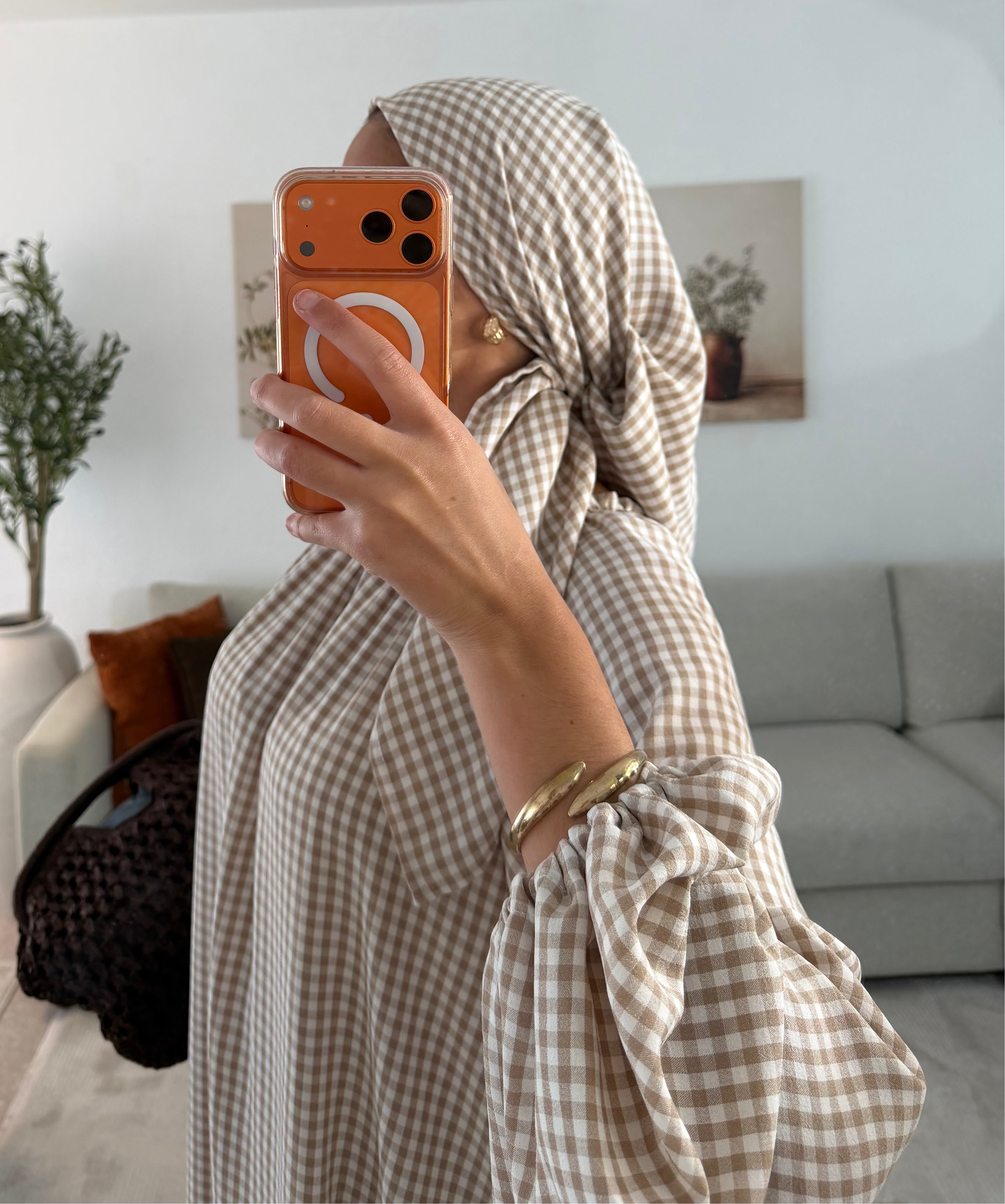FOULARD CARREAUX - MARRON CLAIR