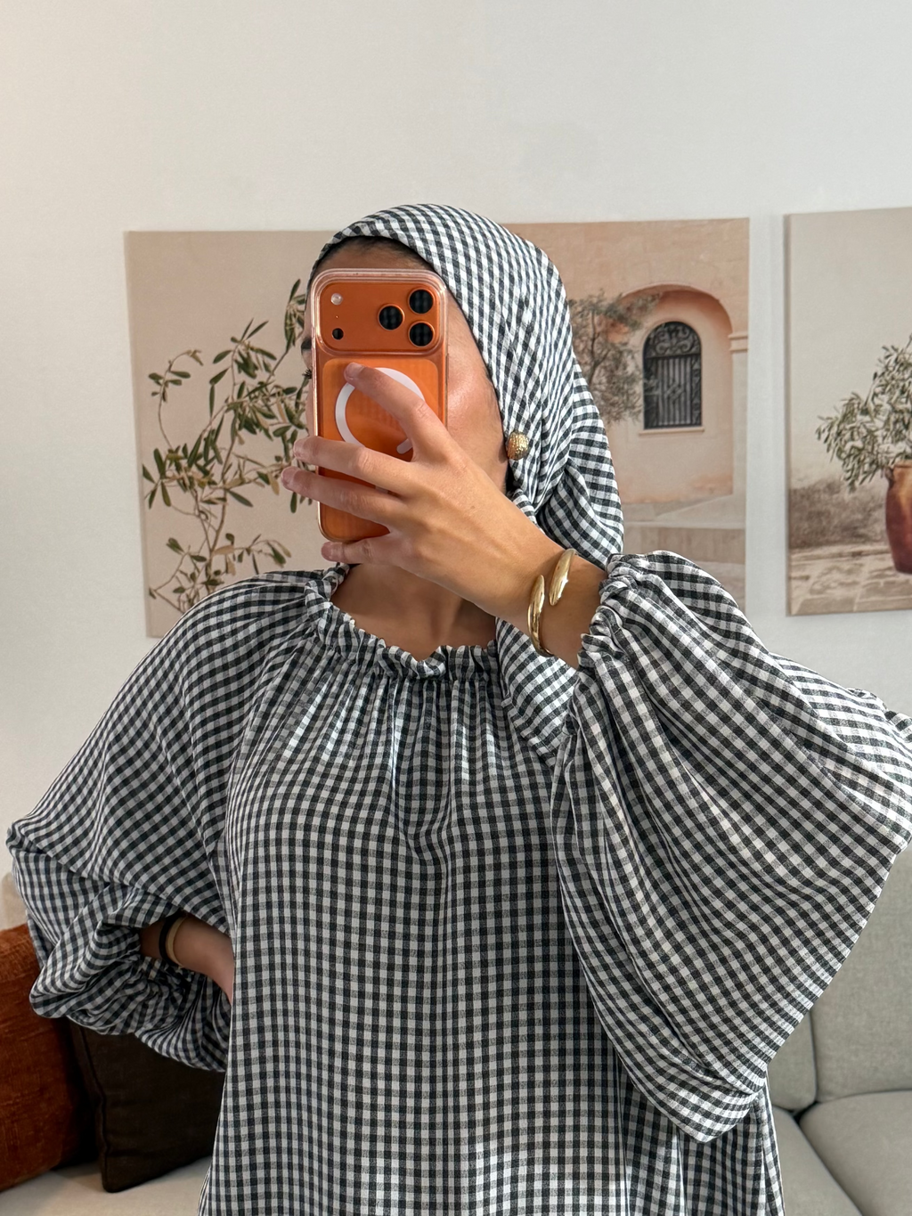 FOULARD CARREAUX - NOIR
