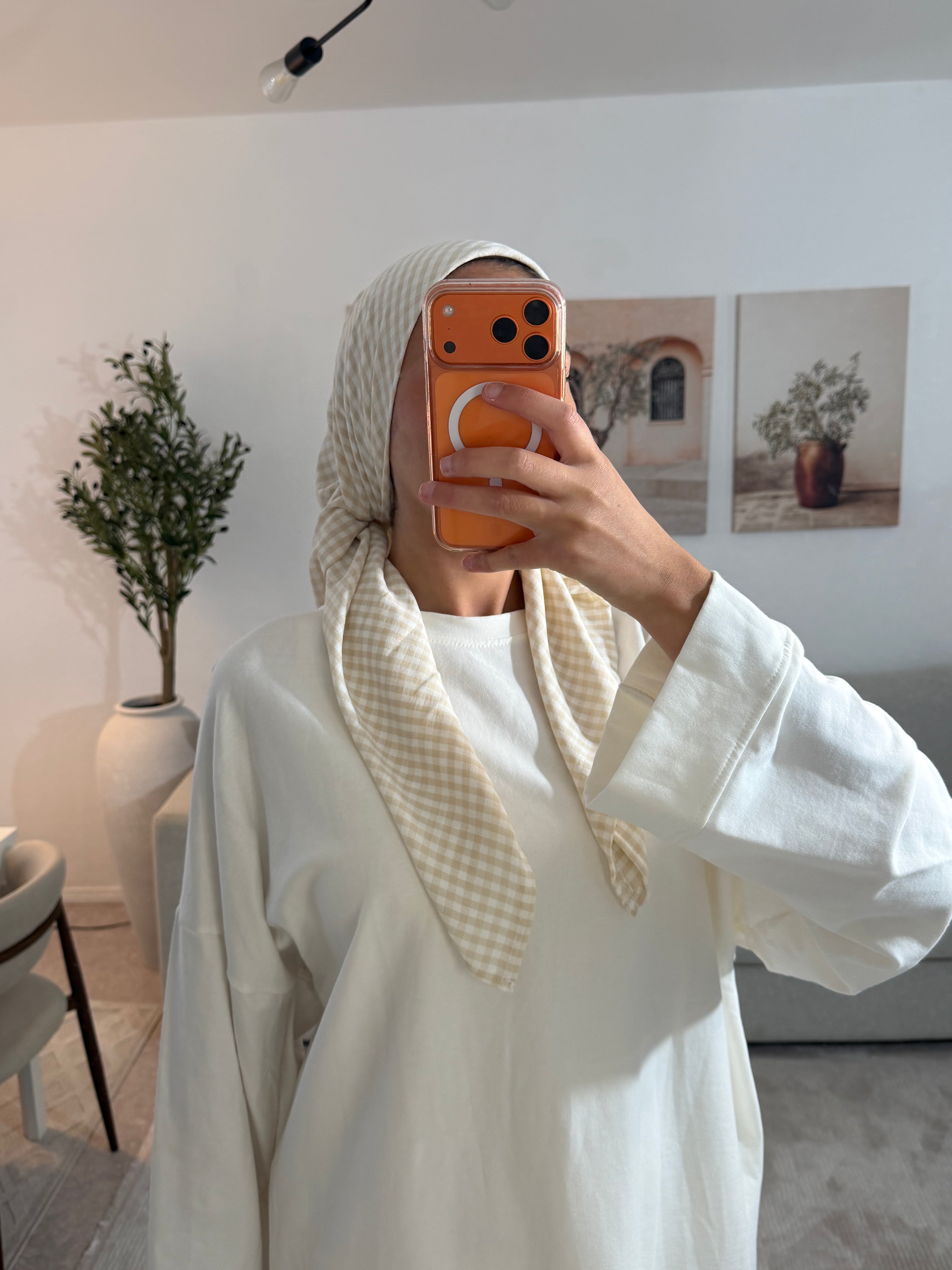 FOULARD CARREAUX - CREME